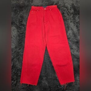 Free People- Red High Rise Barrel Jean. Size 5/6